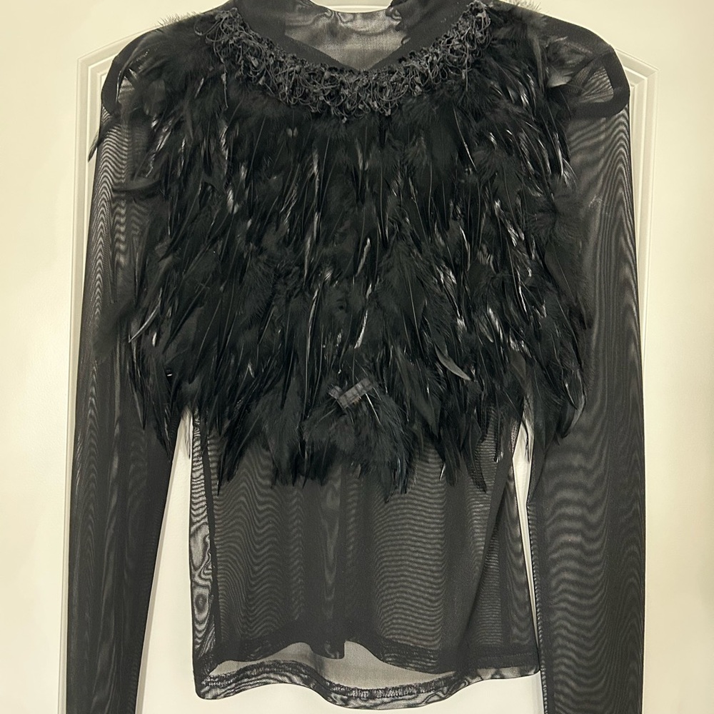 Gracia Black Feathered Sheer Blouse